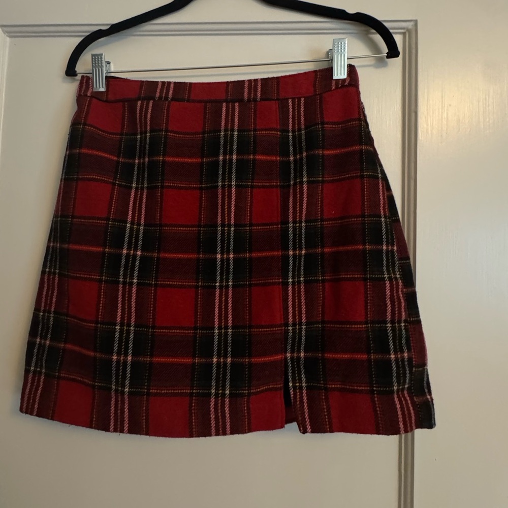 Hollister Red and Black Plaid Mini Skirt